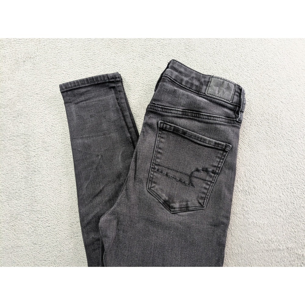 American Eagle Super Hi-Rise Jegging Black Distressed Skinny Jeans Size 4 Long